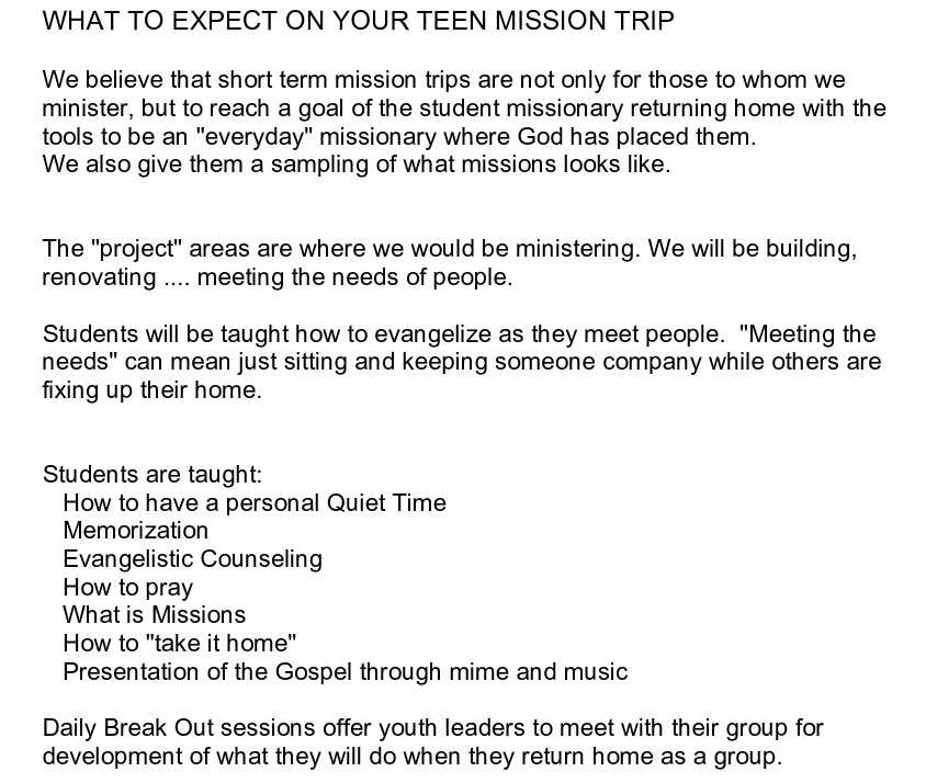 Missions Trip blurb